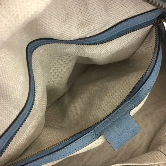 Authentic GUCCI Blue/Green Nubuck Leather Tote Satchel Bag - Picture 8 of 11